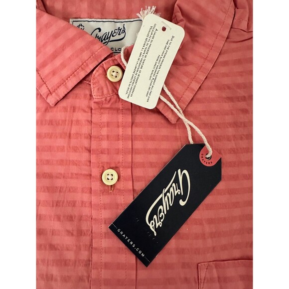 Grayers Shirt Mens Medium Peach Gingham Short Sleeve Collared Button Up Pocket - Picture 3 of 5